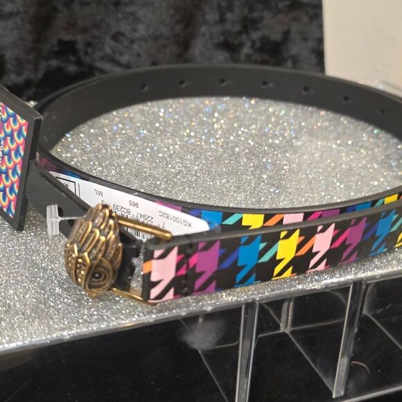 Kurt Geiger London Rainbow Houndstooth Leather Belt - Picture 4 of 7